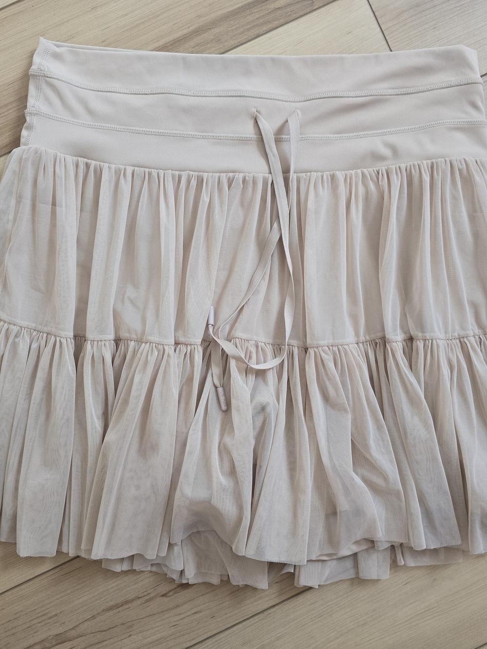 Light Beige Tiered Ruffle Popflex Skirt with Drawstring Waist